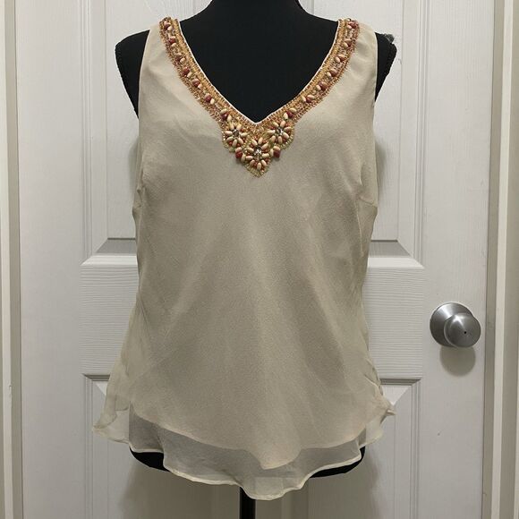 Vintage Cache Beaded Set Jeans Sz 8 Tank L NWT 90s Y2K Glam Denim Festival Rare - Picture 8 of 16